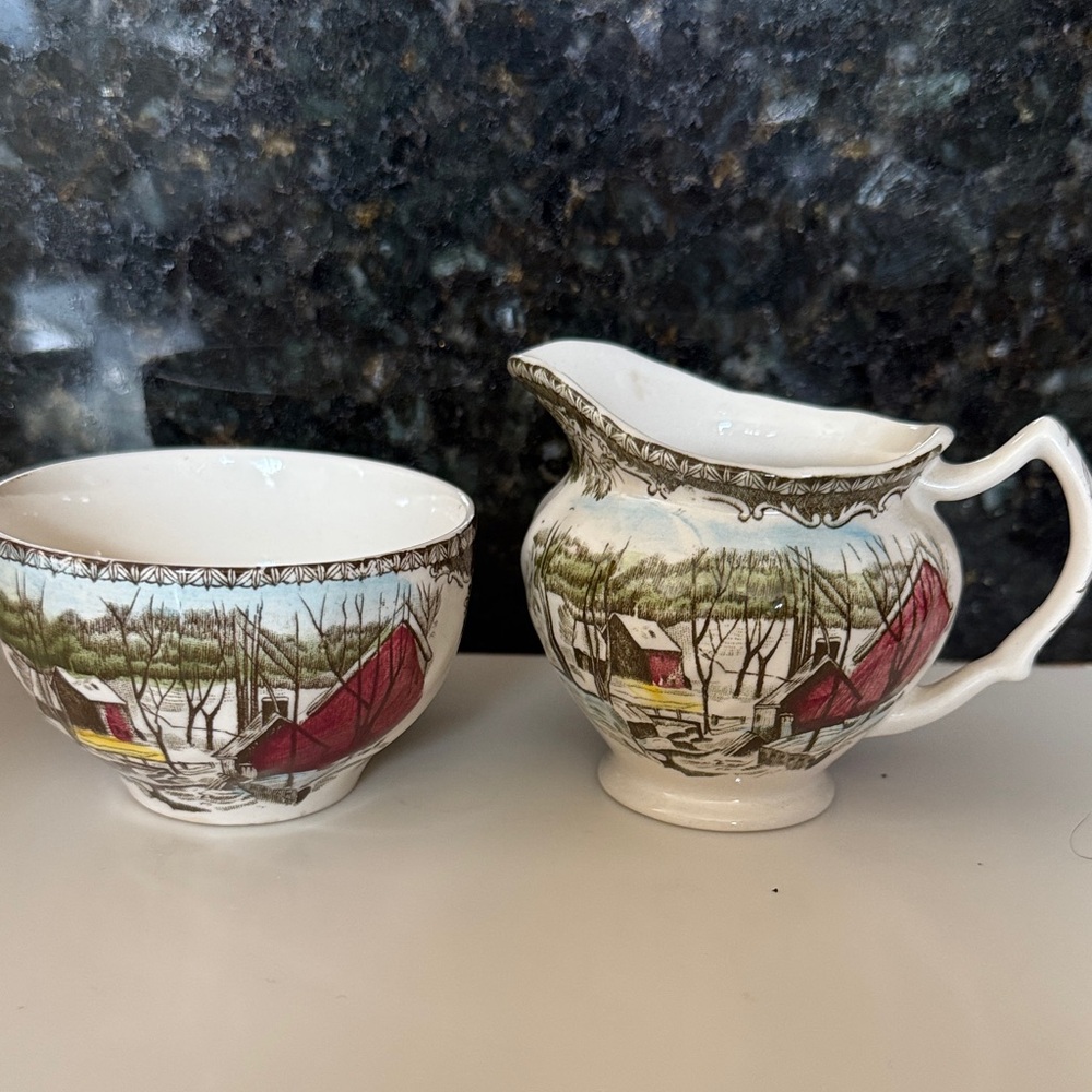 Johnson Brothers Friendly Village mini creamer and open sugar bowl